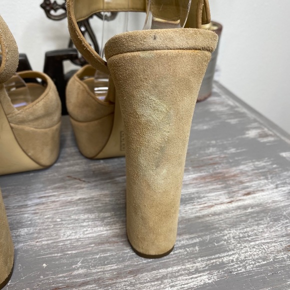 MICHAEL Michael Kors tan leather adjustable ankle strap block heels 9.5M - Picture 6 of 11